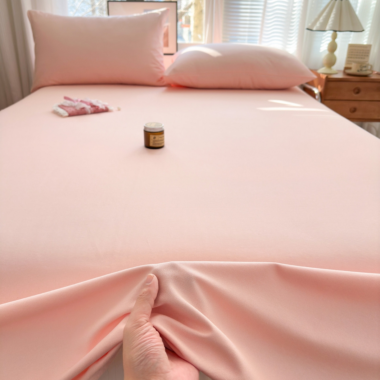 91家纺网 家纺一手货源 找家纺 女子家纺 2026新款全棉老粗布床单 樱桃粉