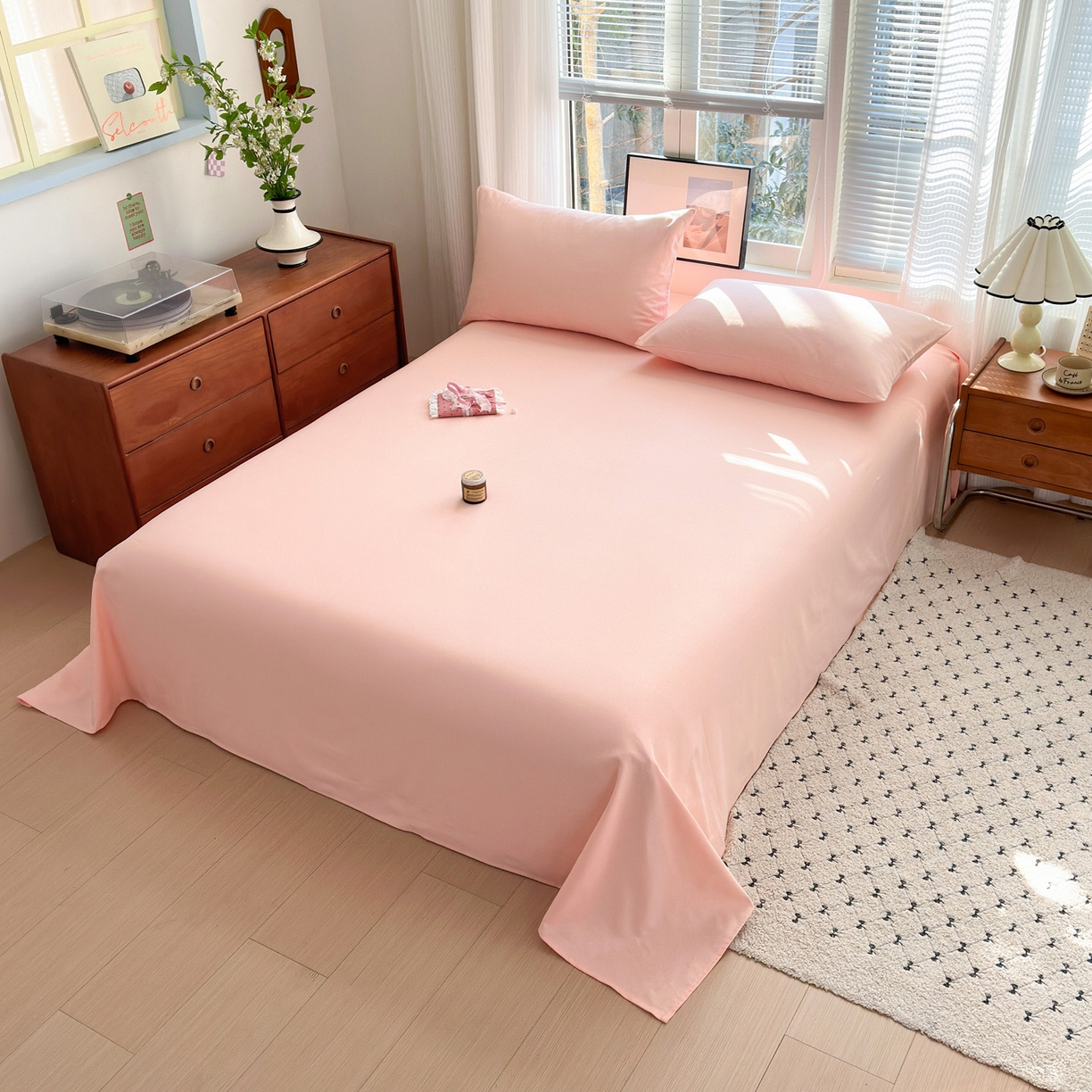 91家纺网 家纺一手货源 找家纺 女子家纺 2026新款全棉老粗布床单 樱桃粉