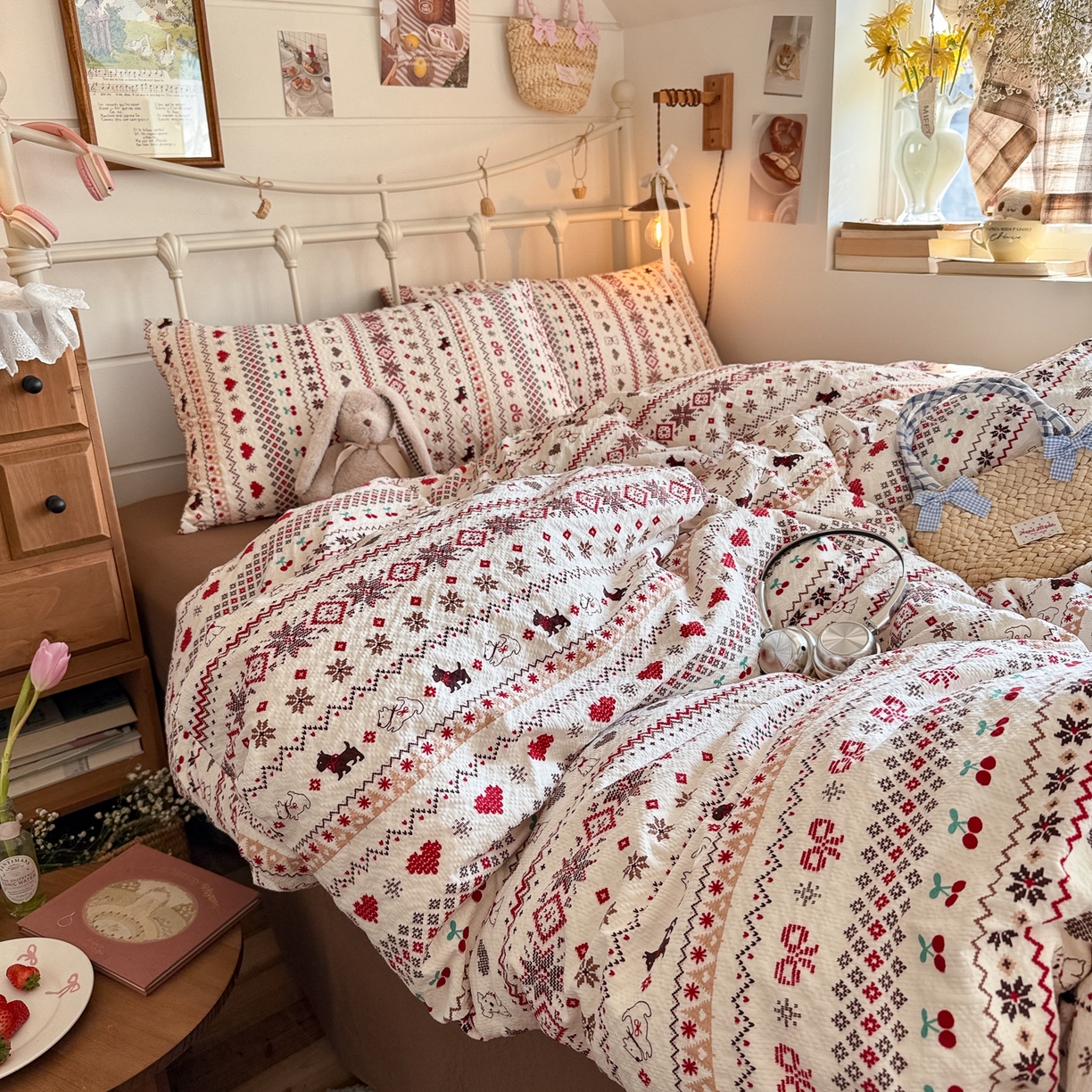 91家纺网 家纺一手货源 找家纺 初念 2026新款A类高品质110克超柔泡芙纱四件套 萌物条条