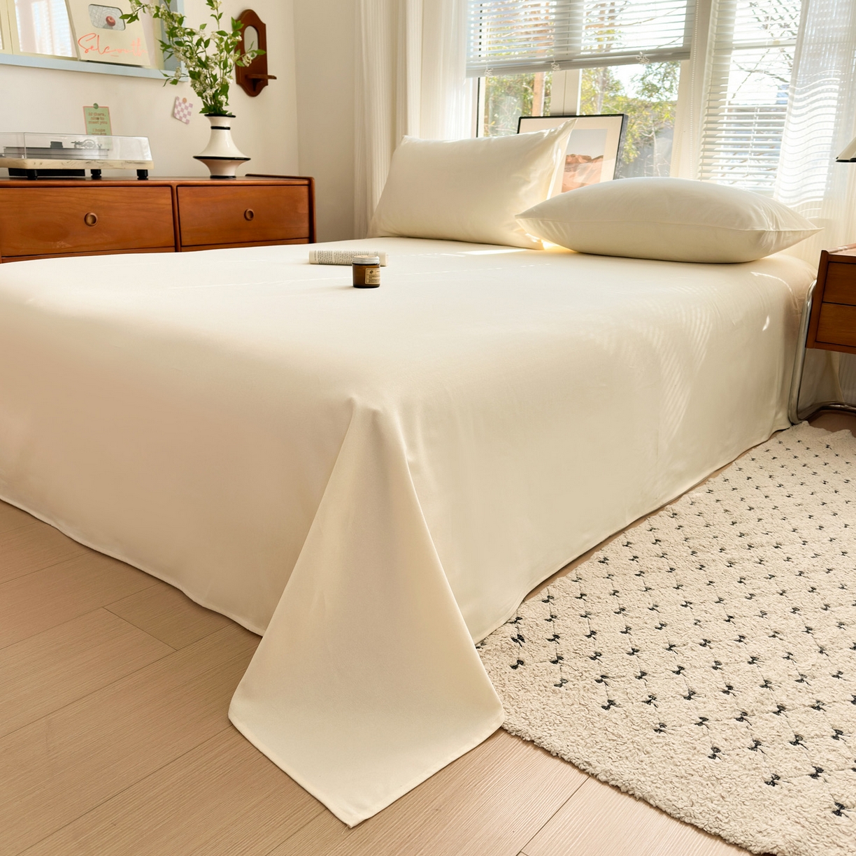 91家纺网 家纺一手货源 找家纺 女子家纺 2026新款全棉老粗布床单 月白