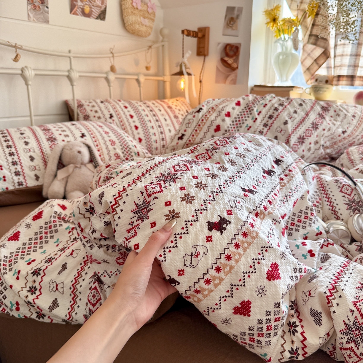 91家纺网 家纺一手货源 找家纺 初念 2026新款A类高品质110克超柔泡芙纱四件套 萌物条条