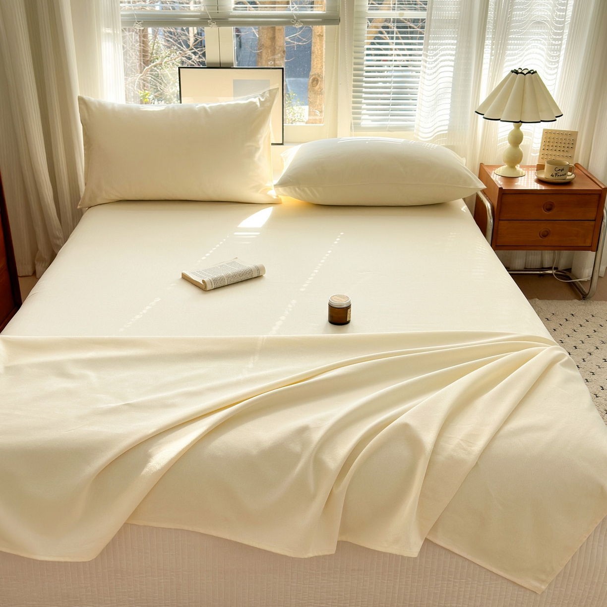 91家纺网 家纺一手货源 找家纺 女子家纺 2026新款全棉老粗布床单 月白