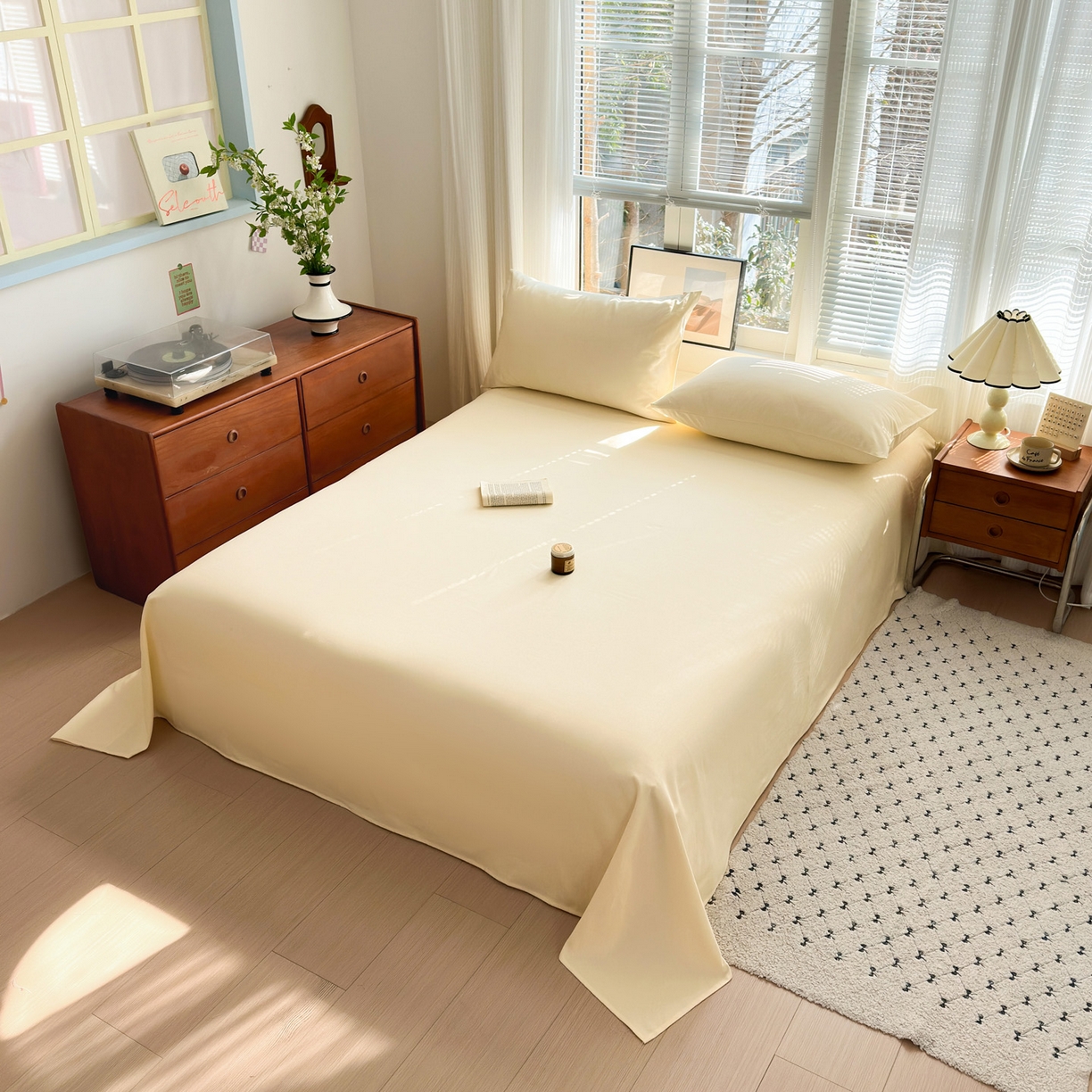 91家纺网 家纺一手货源 找家纺 女子家纺 2026新款全棉老粗布床单 月白