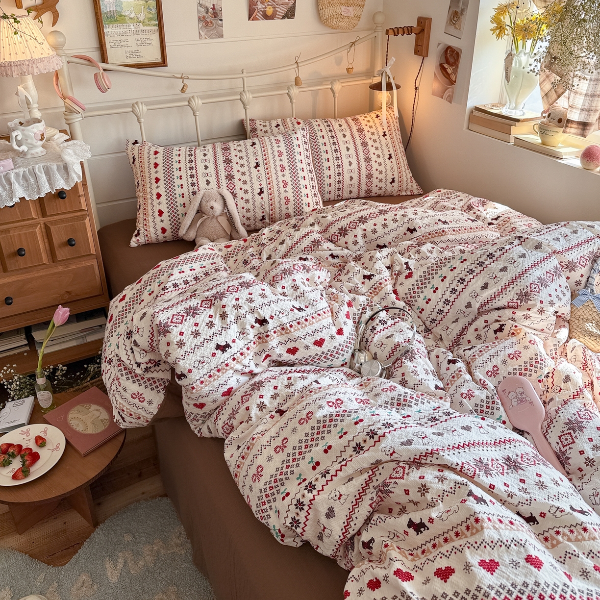 91家纺网 家纺一手货源 找家纺 初念 2026新款A类高品质110克超柔泡芙纱四件套 萌物条条