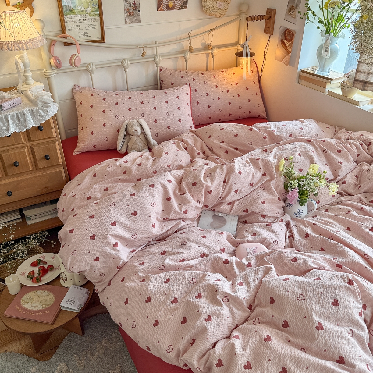 91家纺网 家纺一手货源 找家纺 初念 2026新款A类高品质110克超柔泡芙纱四件套 朦胧粉心