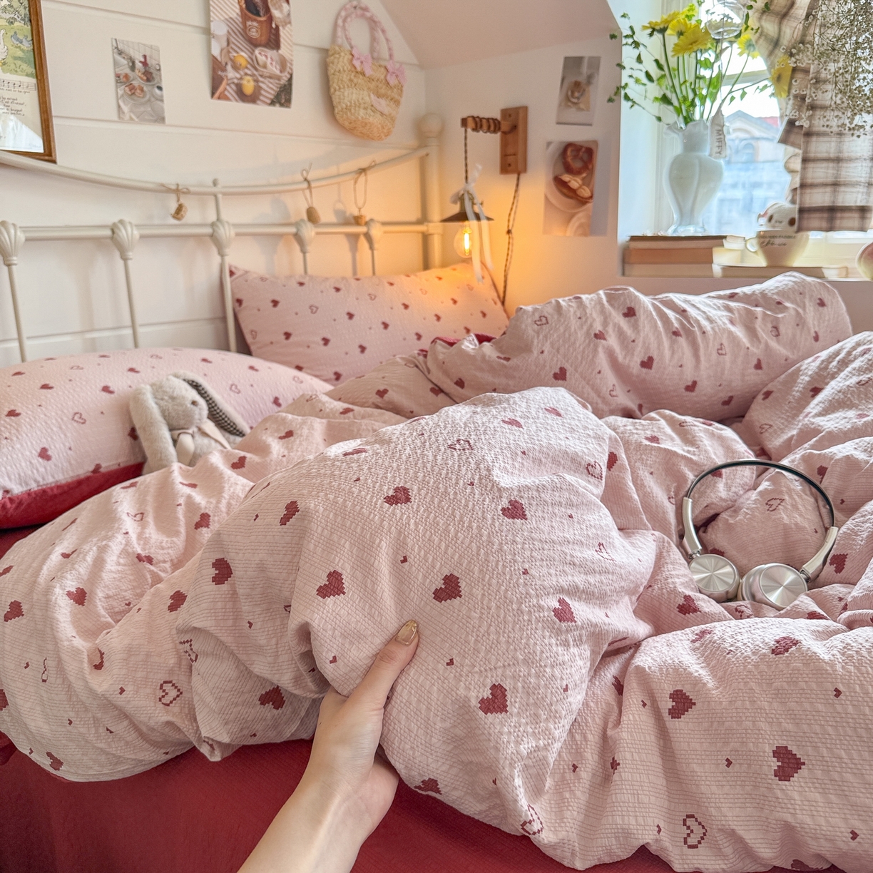 91家纺网 家纺一手货源 找家纺 初念 2026新款A类高品质110克超柔泡芙纱四件套 朦胧粉心