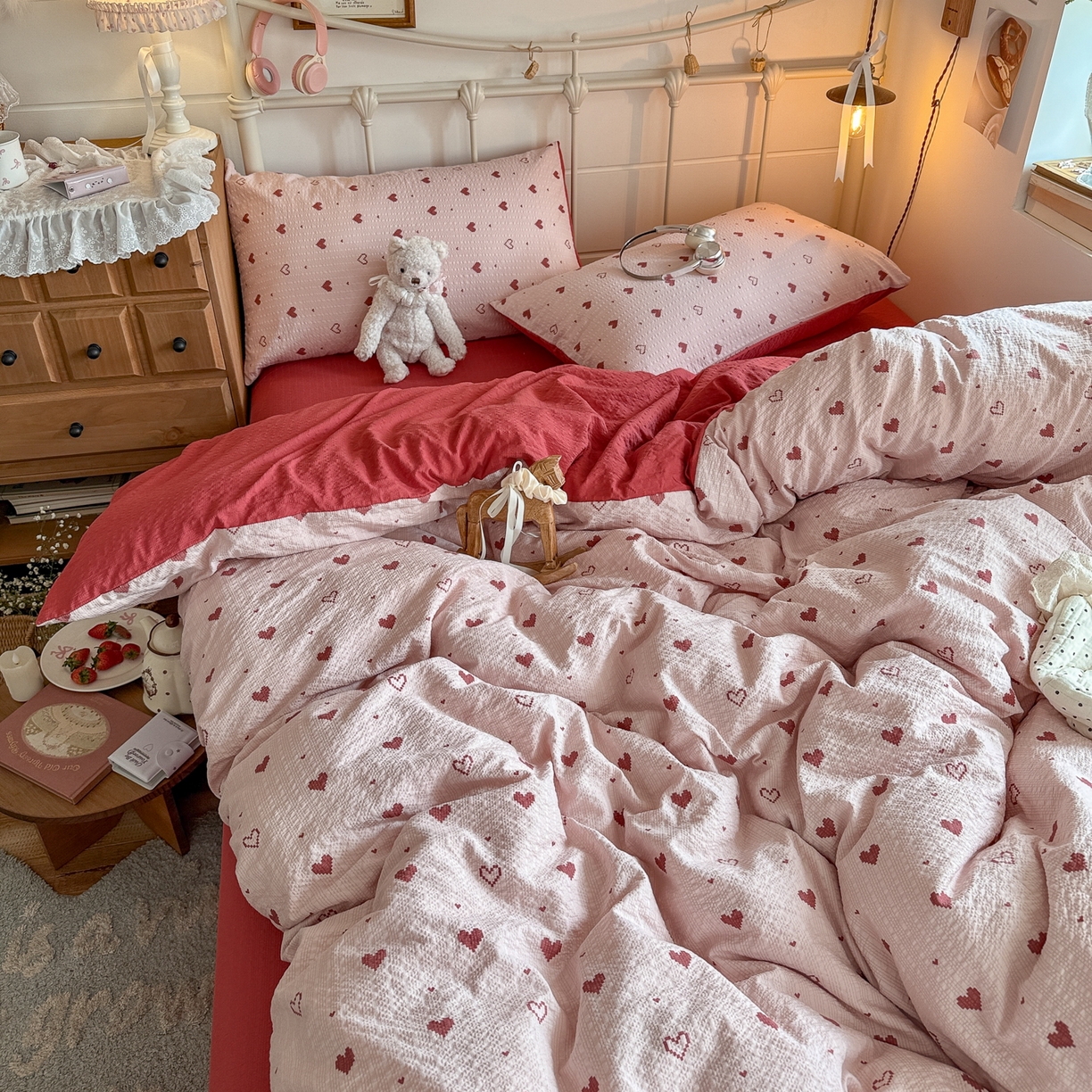 91家纺网 家纺一手货源 找家纺 初念 2026新款A类高品质110克超柔泡芙纱四件套 朦胧粉心