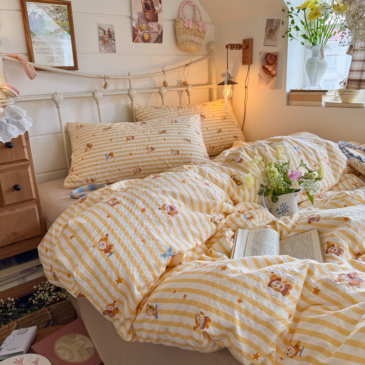 91家纺网 家纺一手货源 找家纺 初念 2026新款A类高品质110克超柔泡芙纱四件套 魔法星星