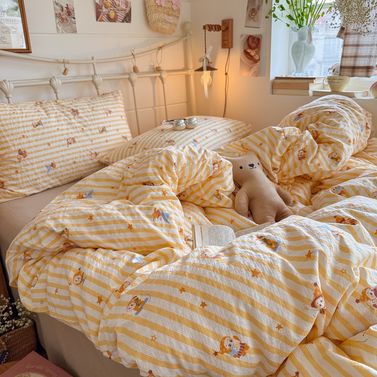 91家纺网 家纺一手货源 找家纺 初念 2026新款A类高品质110克超柔泡芙纱四件套 魔法星星