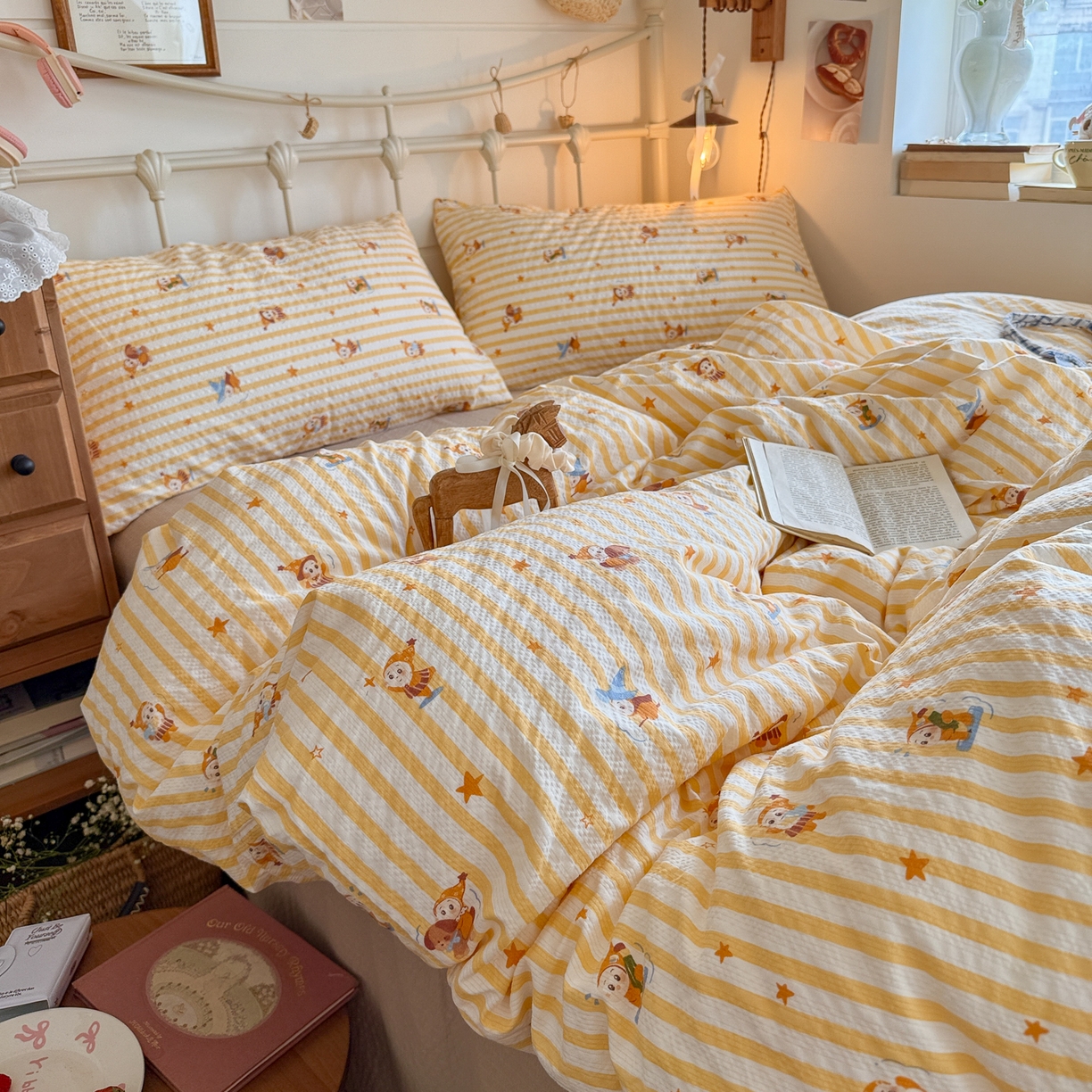 91家纺网 家纺一手货源 找家纺 初念 2026新款A类高品质110克超柔泡芙纱四件套 魔法星星