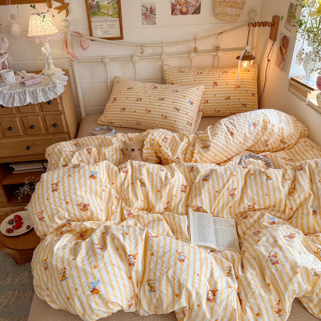 91家纺网 家纺一手货源 找家纺 初念 2026新款A类高品质110克超柔泡芙纱四件套 魔法星星