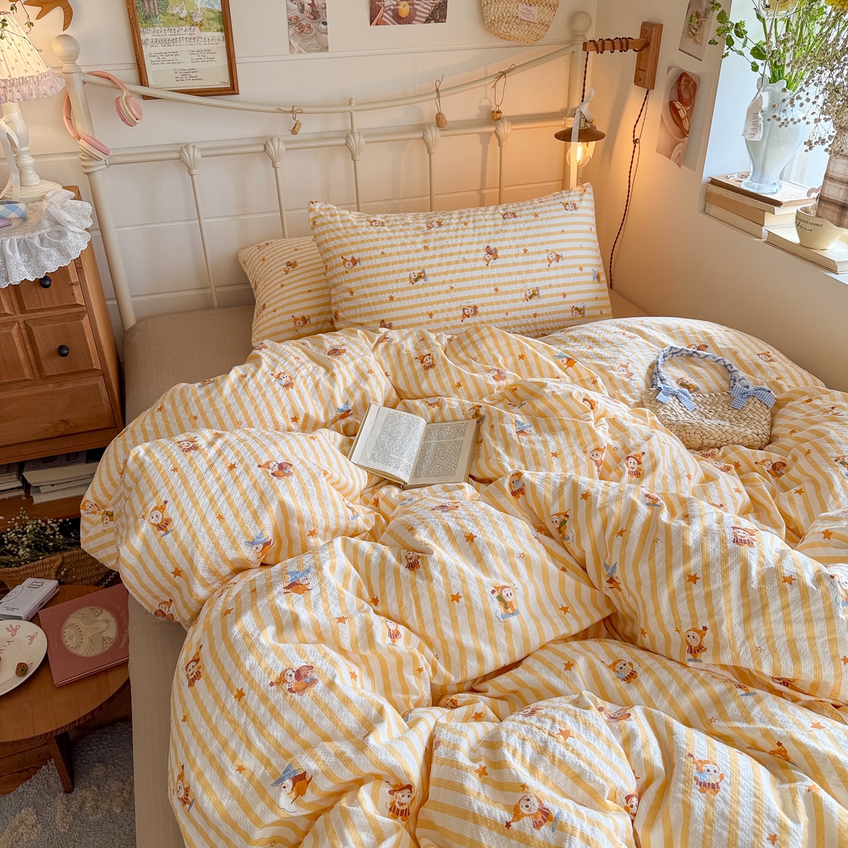 91家纺网 家纺一手货源 找家纺 初念 2026新款A类高品质110克超柔泡芙纱四件套 魔法星星