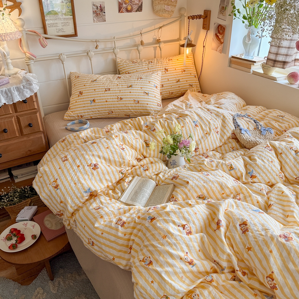 91家纺网 家纺一手货源 找家纺 初念 2026新款A类高品质110克超柔泡芙纱四件套 魔法星星