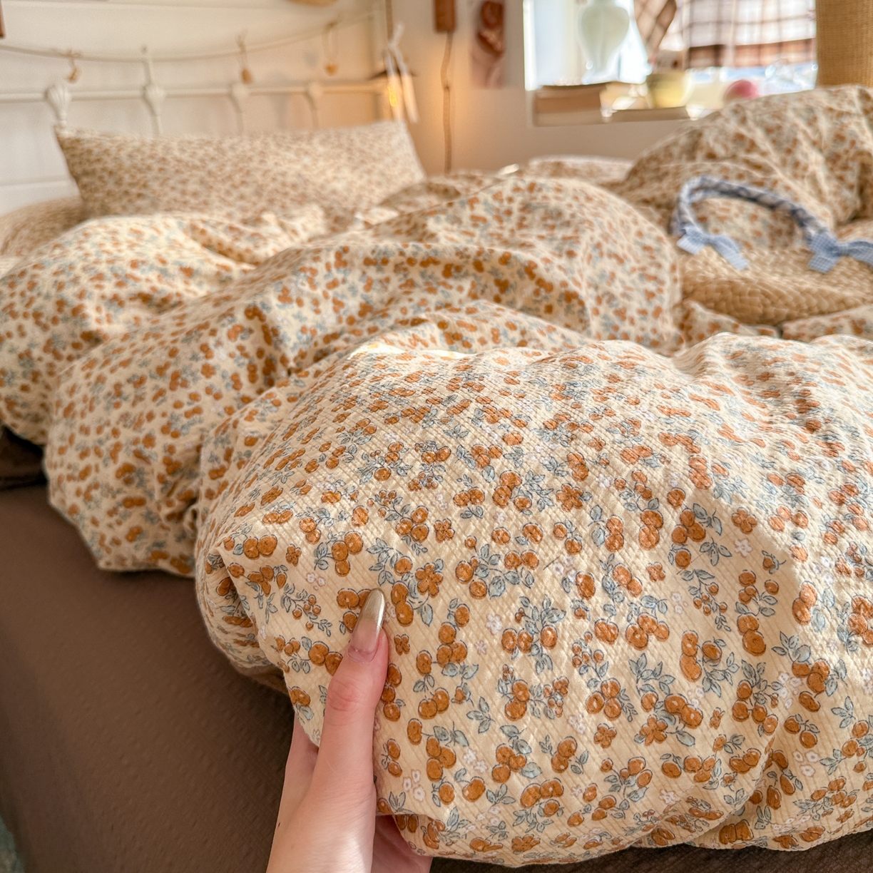 初念 2026新款A类高品质110克超柔泡芙纱四件套 暖橘枝