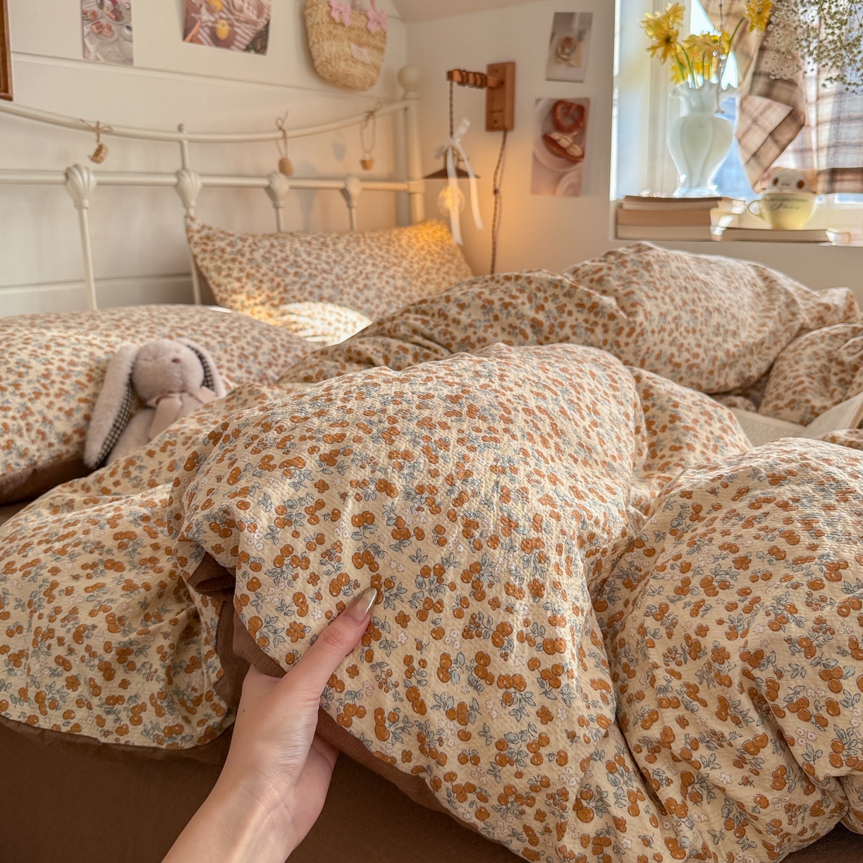 91家纺网 家纺一手货源 找家纺 初念 2026新款A类高品质110克超柔泡芙纱四件套 暖橘枝