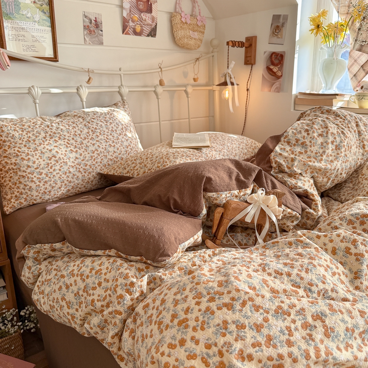 91家纺网 家纺一手货源 找家纺 初念 2026新款A类高品质110克超柔泡芙纱四件套 暖橘枝