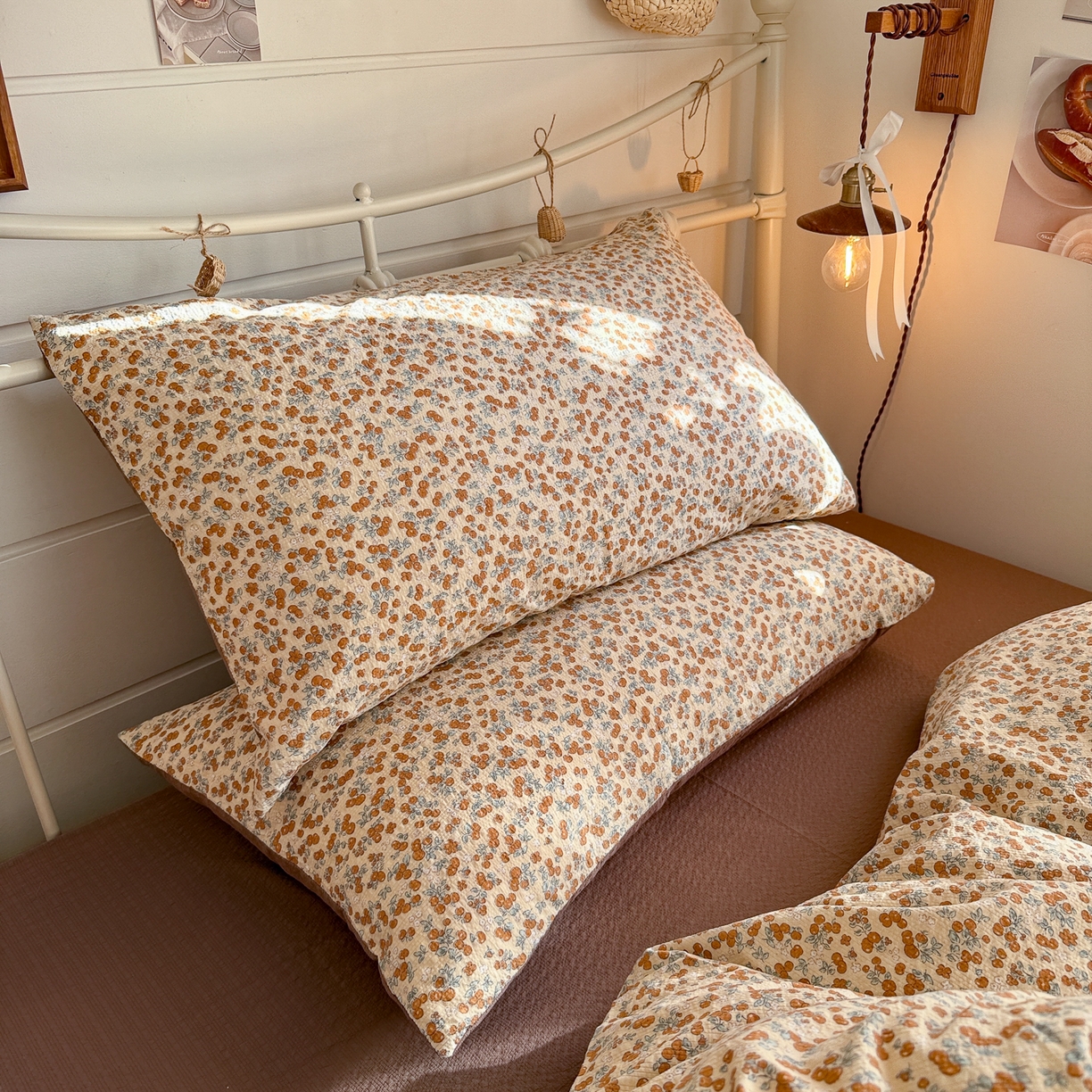 91家纺网 家纺一手货源 找家纺 初念 2026新款A类高品质110克超柔泡芙纱四件套 暖橘枝