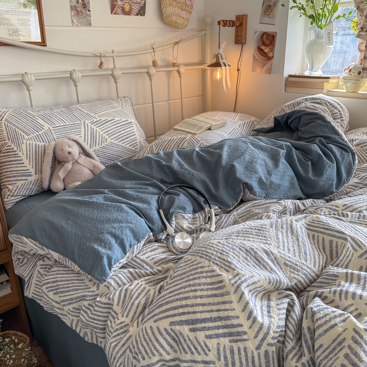 91家纺网 家纺一手货源 找家纺 初念 2026新款A类高品质110克超柔泡芙纱四件套 浅川纹