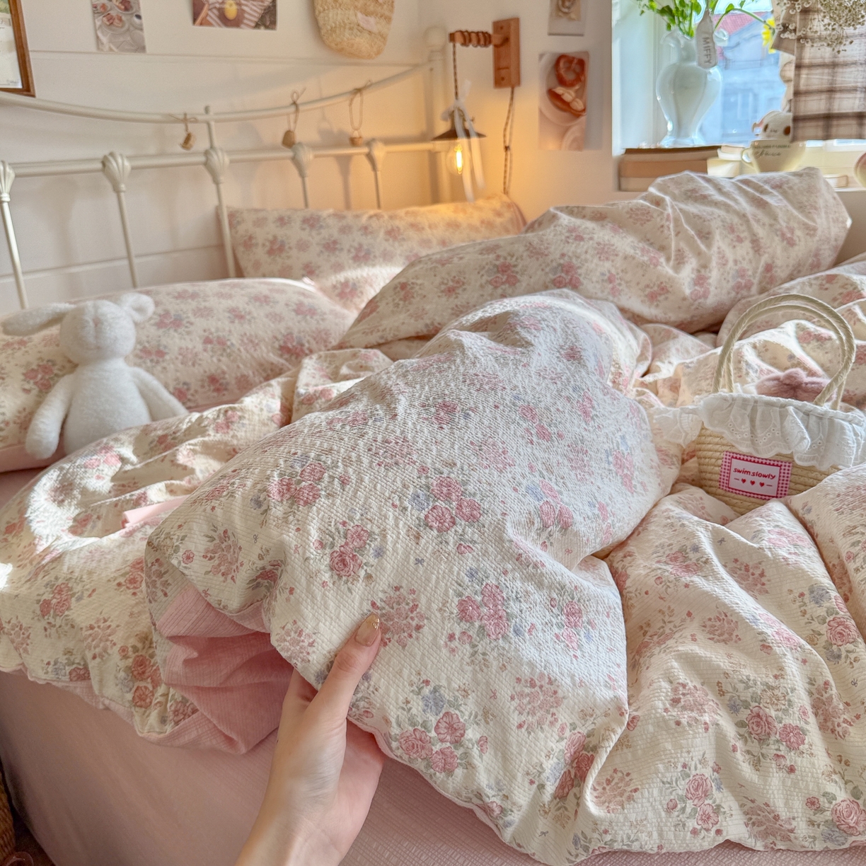 91家纺网 家纺一手货源 找家纺 初念 2026新款A类高品质110克超柔泡芙纱四件套 日光漫游