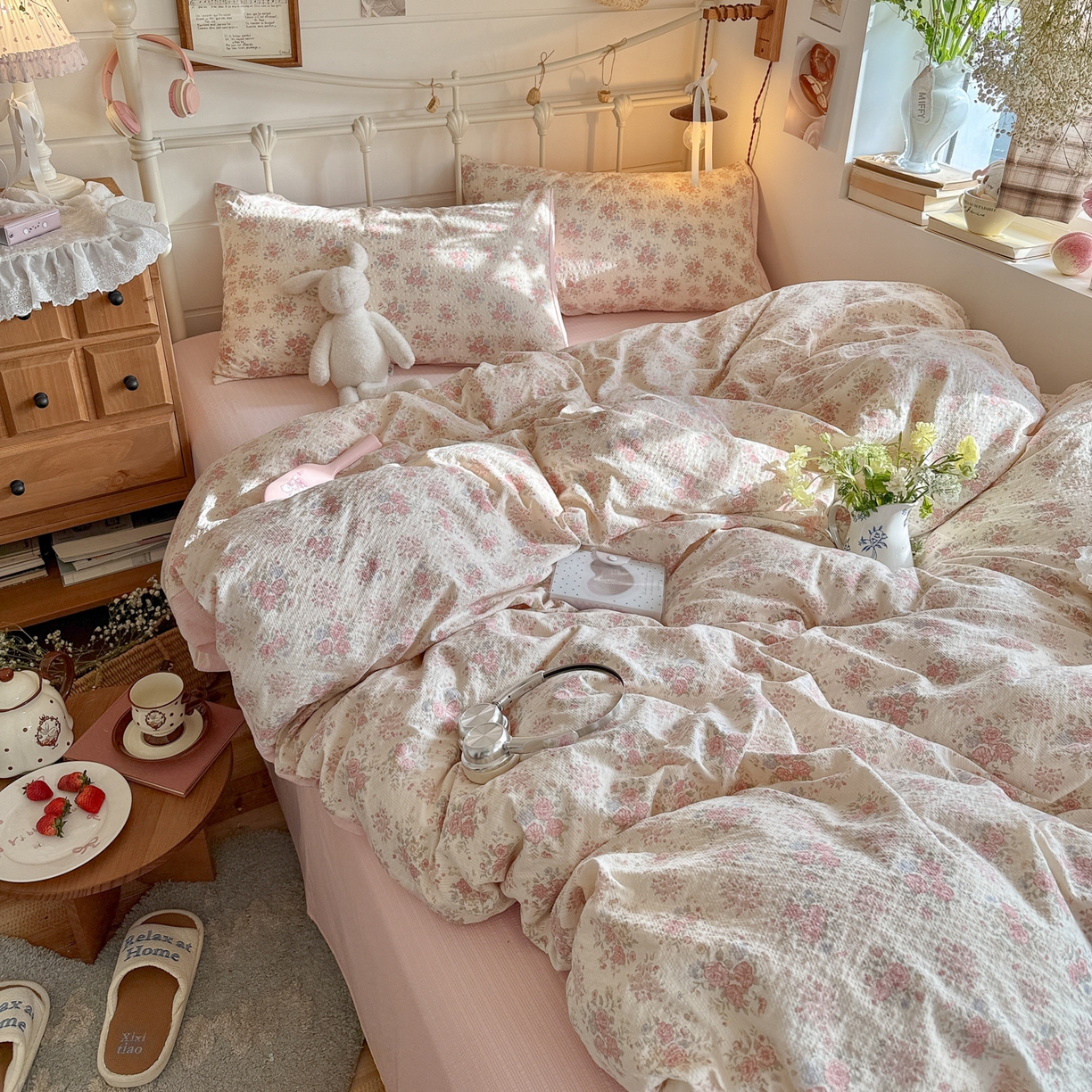 91家纺网 家纺一手货源 找家纺 初念 2026新款A类高品质110克超柔泡芙纱四件套 日光漫游