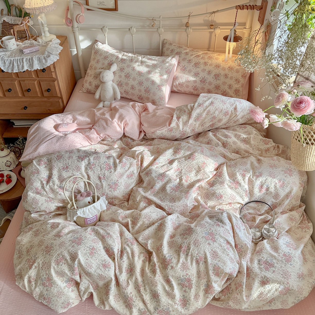 91家纺网 家纺一手货源 找家纺 初念 2026新款A类高品质110克超柔泡芙纱四件套 日光漫游