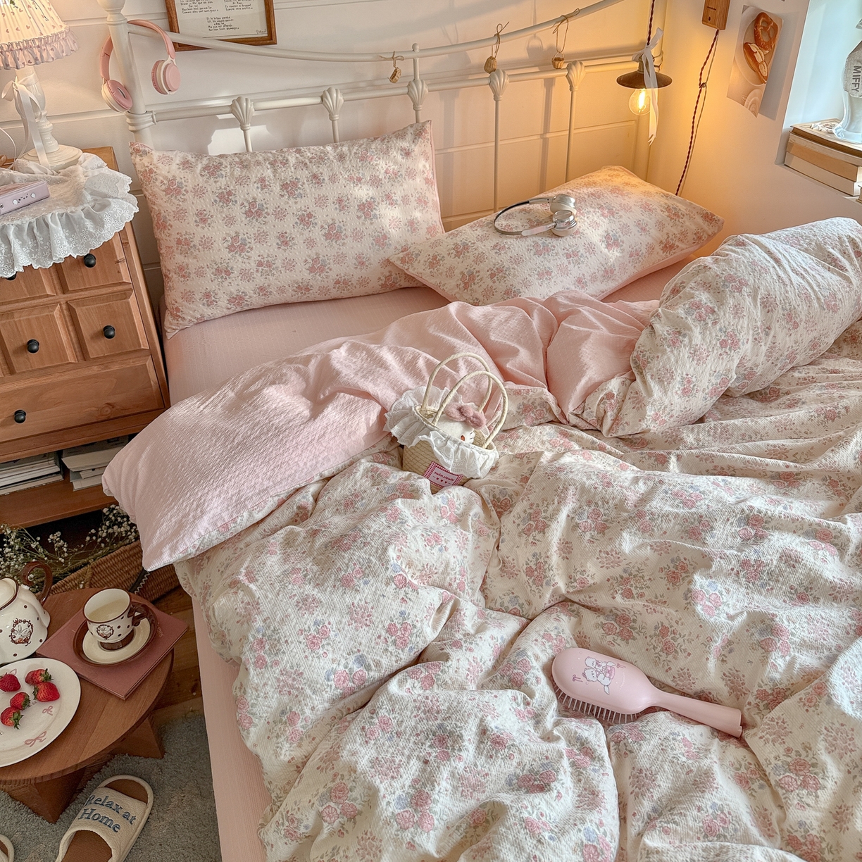 91家纺网 家纺一手货源 找家纺 初念 2026新款A类高品质110克超柔泡芙纱四件套 日光漫游