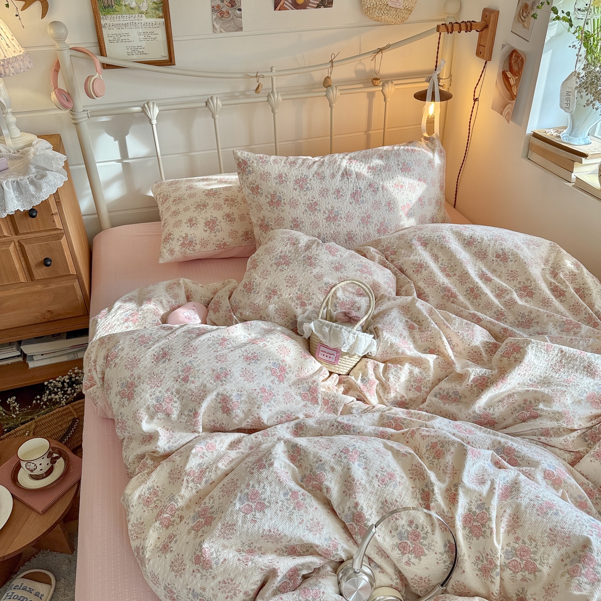 91家纺网 家纺一手货源 找家纺 初念 2026新款A类高品质110克超柔泡芙纱四件套 日光漫游