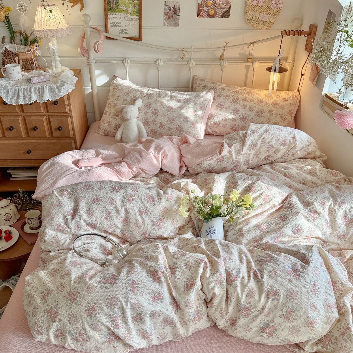 91家纺网 家纺一手货源 找家纺 初念 2026新款A类高品质110克超柔泡芙纱四件套 日光漫游