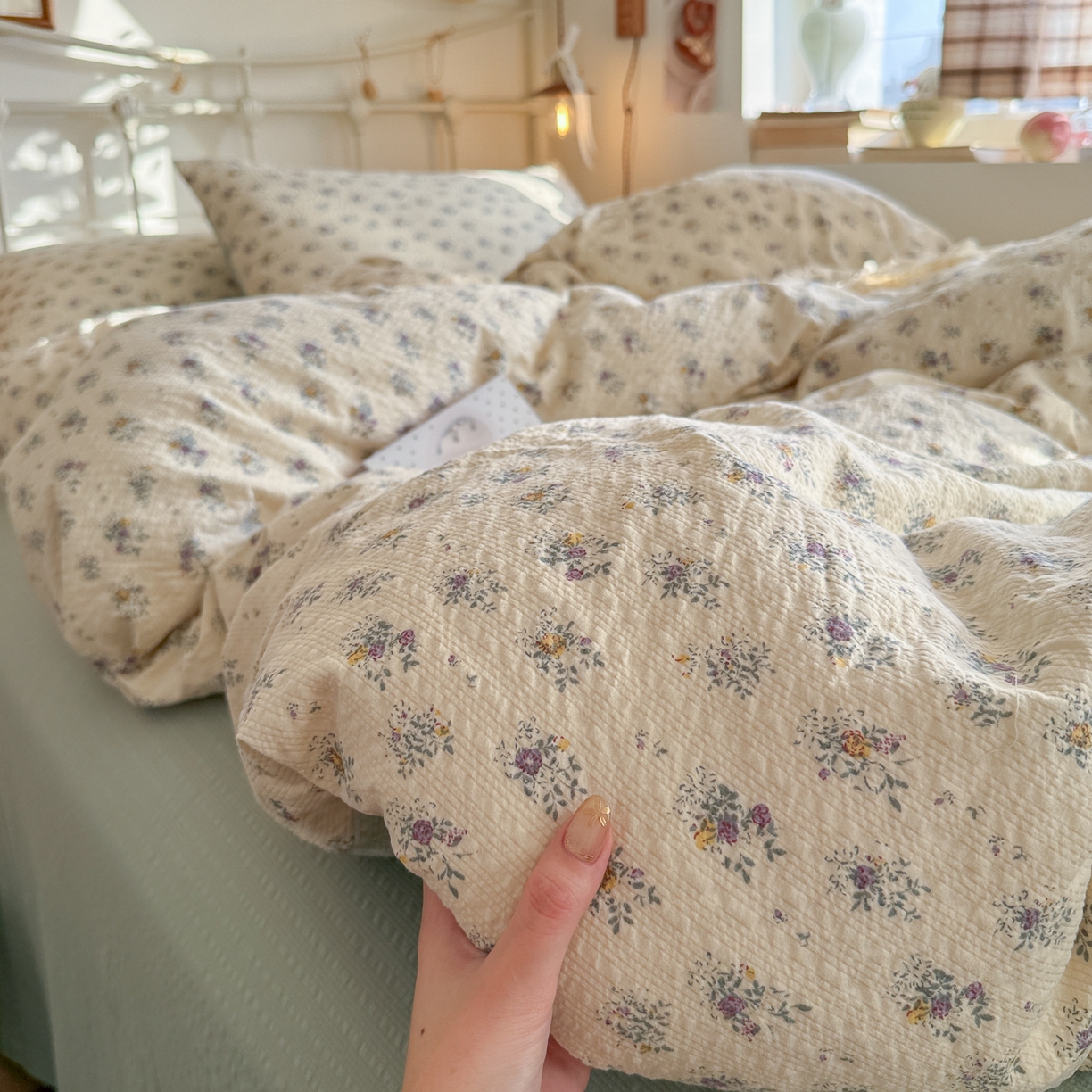 初念 2026新款A类高品质110克超柔泡芙纱四件套 柔花