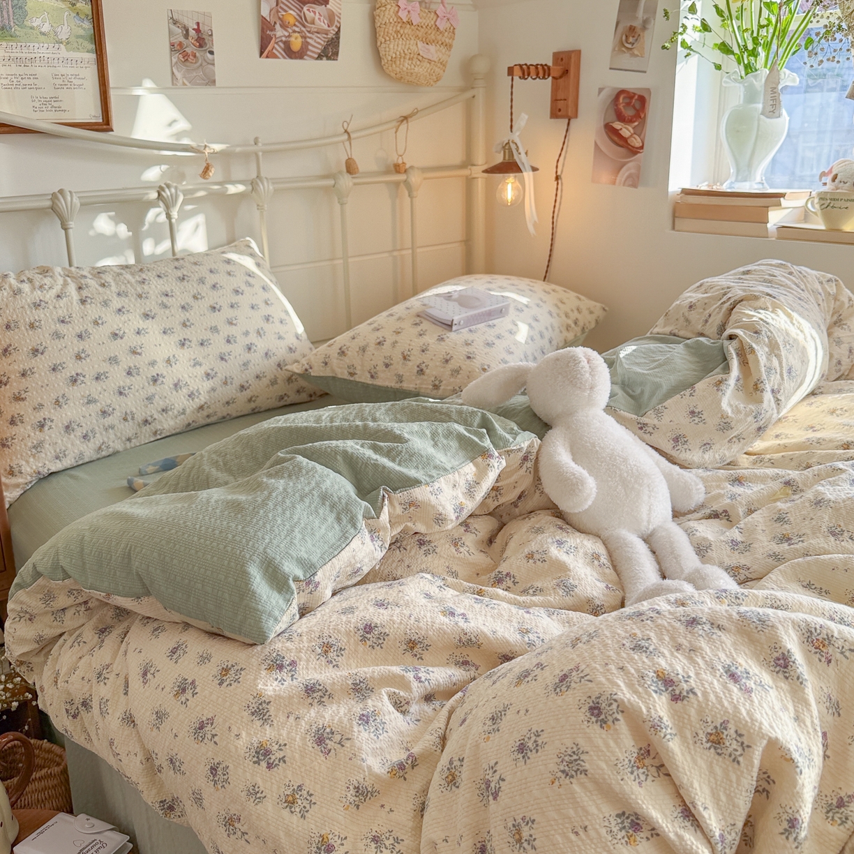 91家纺网 家纺一手货源 找家纺 初念 2026新款A类高品质110克超柔泡芙纱四件套 柔花