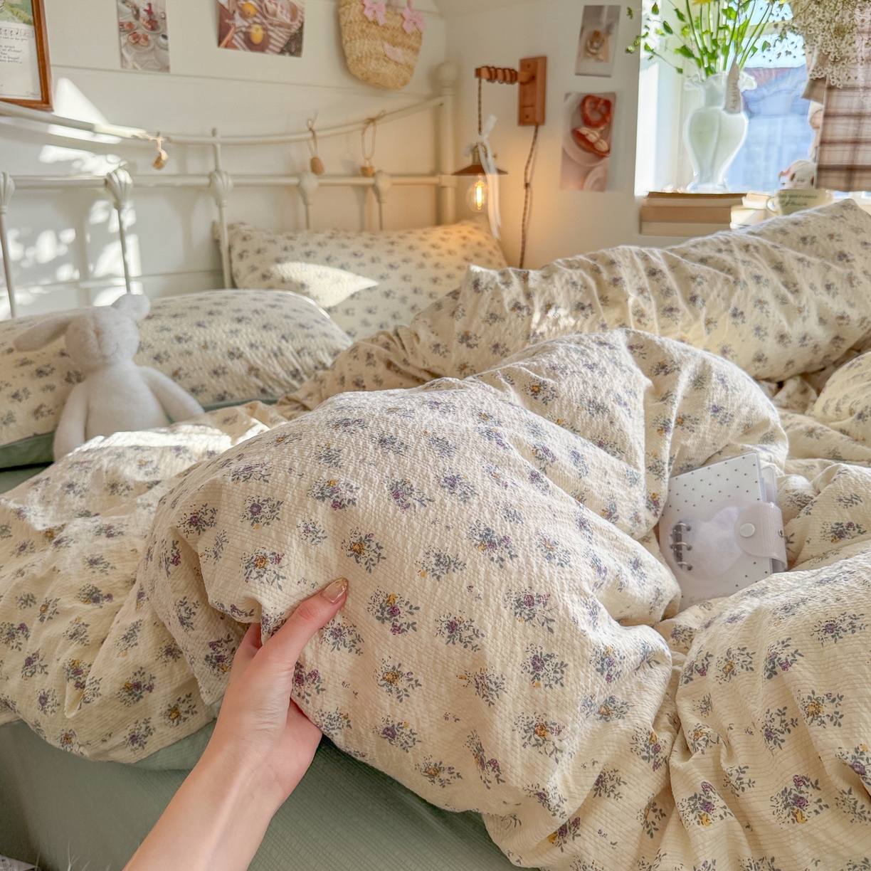 91家纺网 家纺一手货源 找家纺 初念 2026新款A类高品质110克超柔泡芙纱四件套 柔花