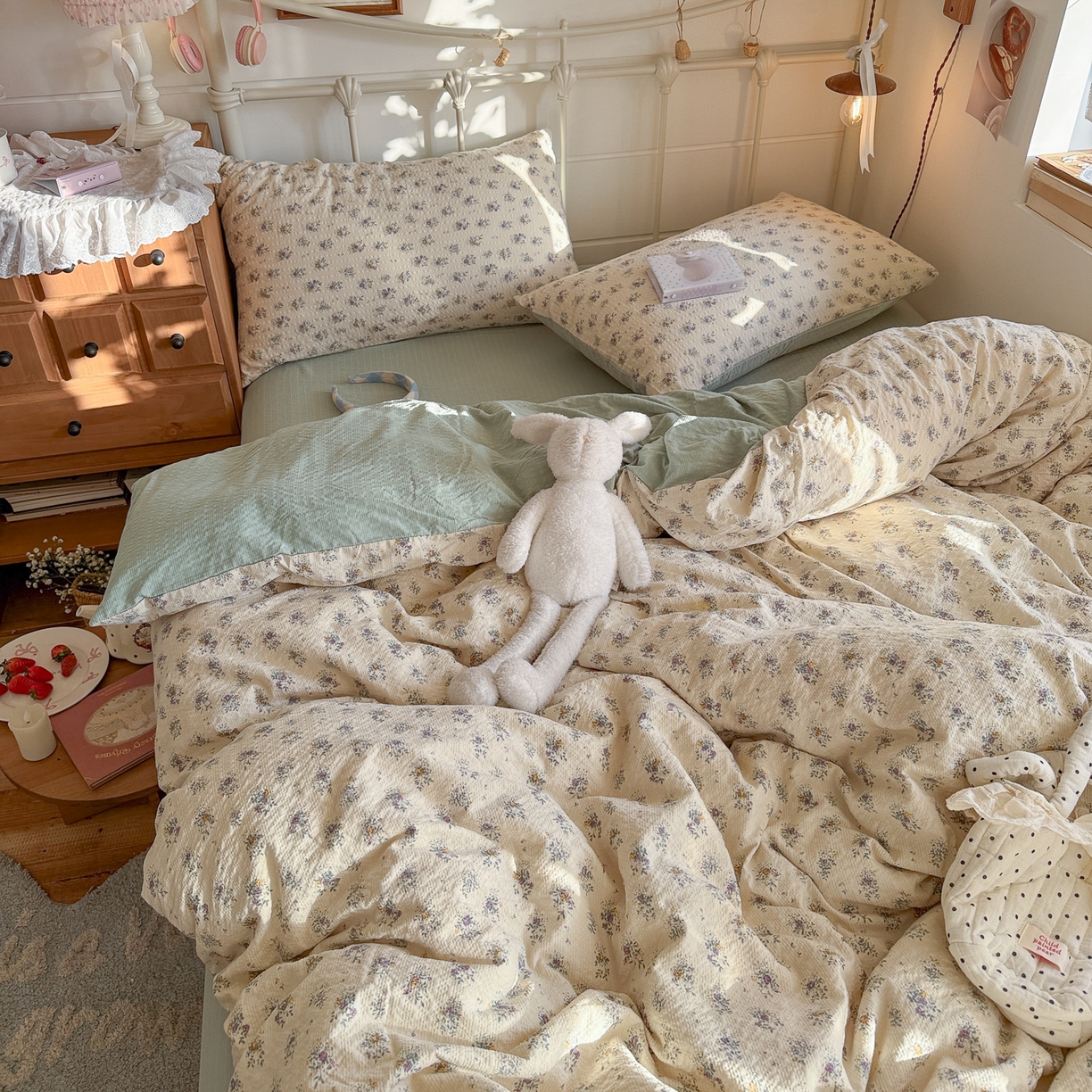 91家纺网 家纺一手货源 找家纺 初念 2026新款A类高品质110克超柔泡芙纱四件套 柔花