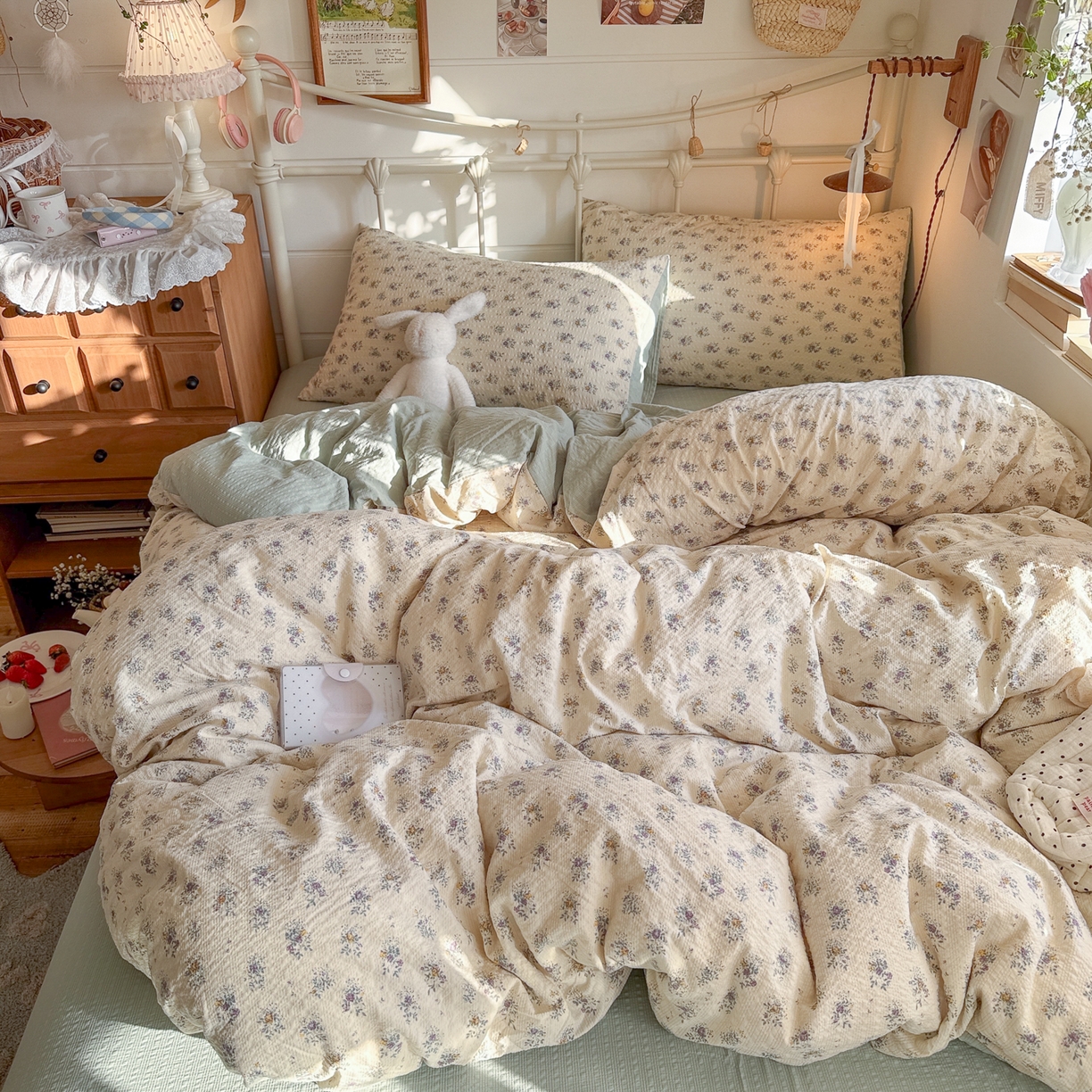 91家纺网 家纺一手货源 找家纺 初念 2026新款A类高品质110克超柔泡芙纱四件套 柔花