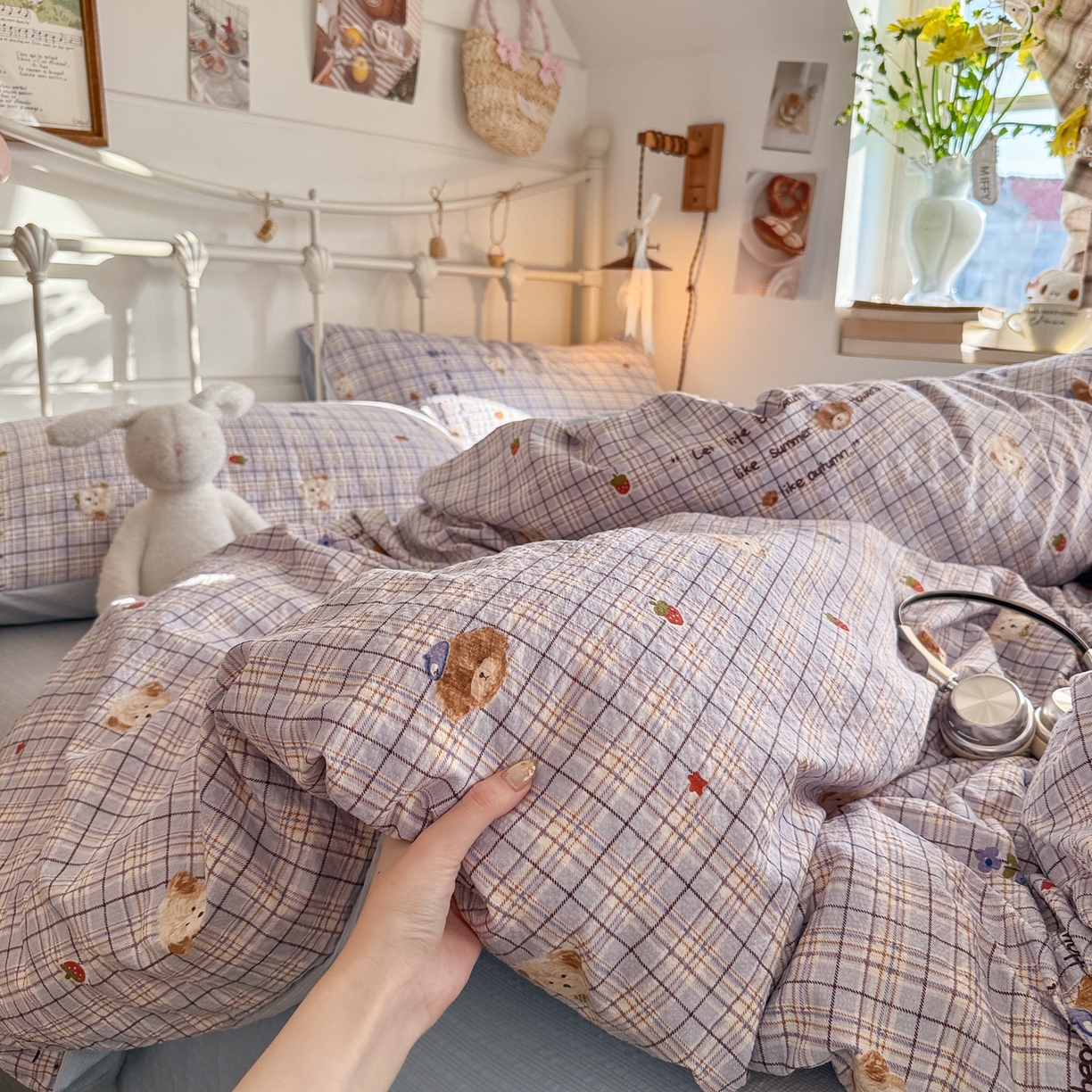 91家纺网 家纺一手货源 找家纺 初念 2026新款A类高品质110克超柔泡芙纱四件套 四季狗