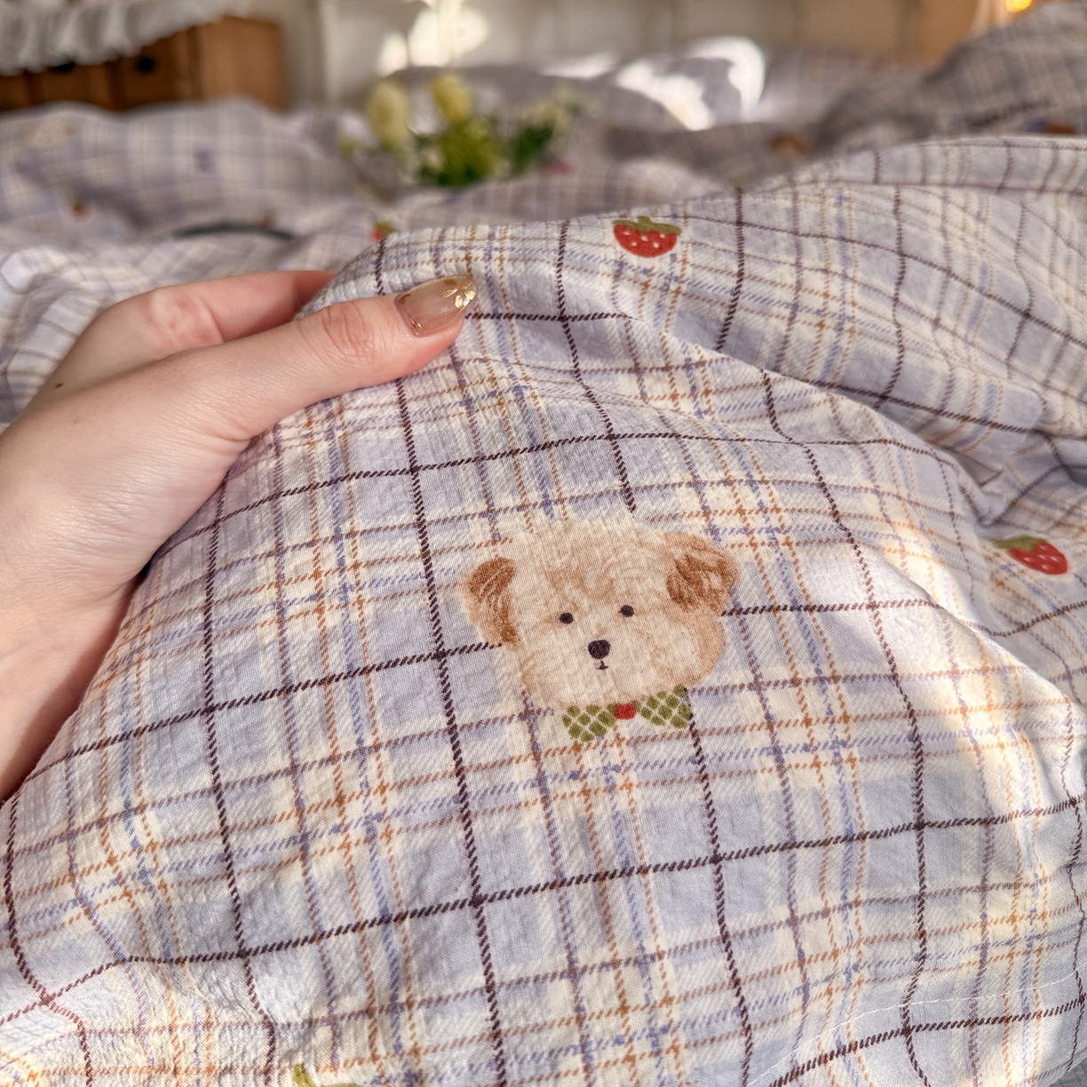 91家纺网 家纺一手货源 找家纺 初念 2026新款A类高品质110克超柔泡芙纱四件套 四季狗