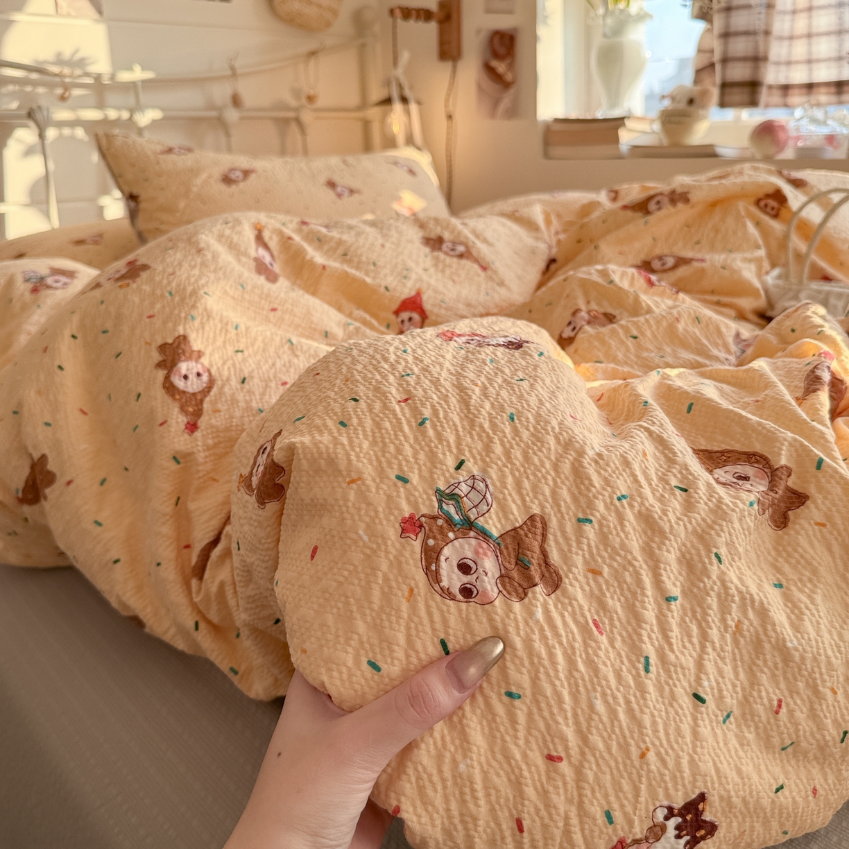 初念 2026新款A类高品质110克超柔泡芙纱四件套 糖豆星星