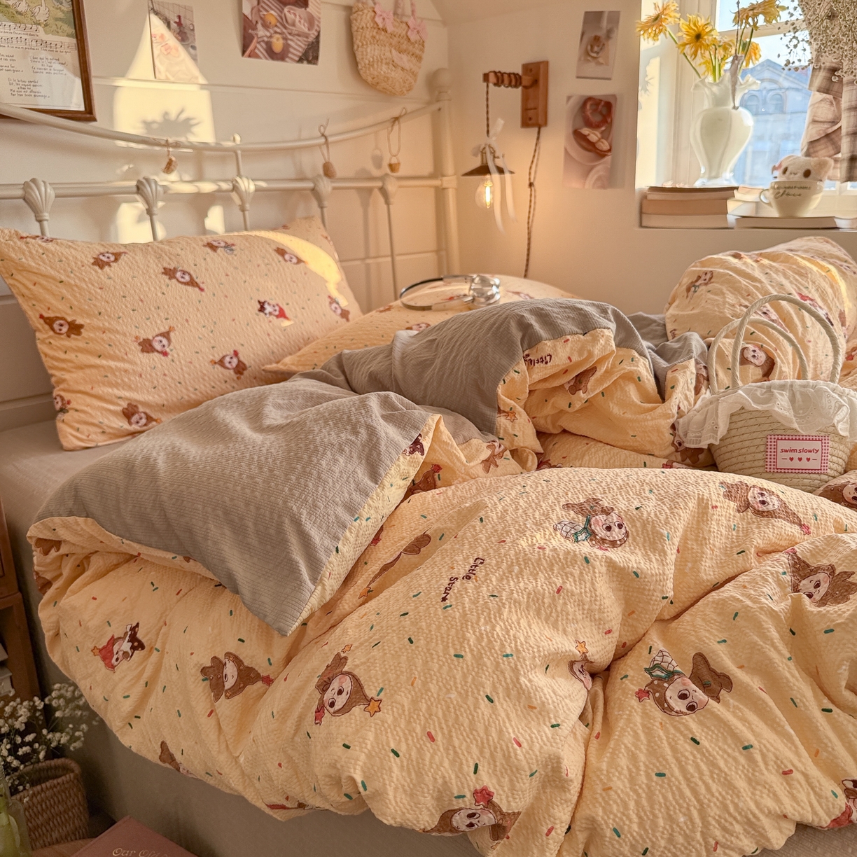 91家纺网 家纺一手货源 找家纺 初念 2026新款A类高品质110克超柔泡芙纱四件套 糖豆星星