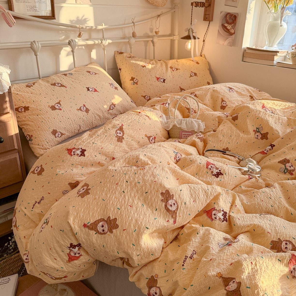 91家纺网 家纺一手货源 找家纺 初念 2026新款A类高品质110克超柔泡芙纱四件套 糖豆星星