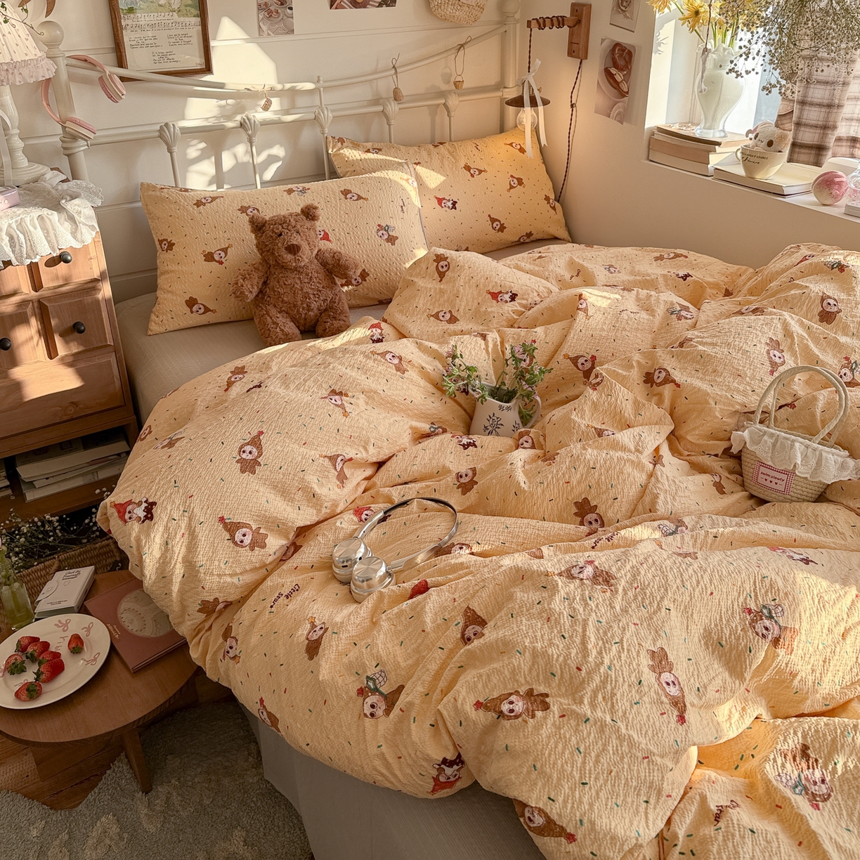 91家纺网 家纺一手货源 找家纺 初念 2026新款A类高品质110克超柔泡芙纱四件套 糖豆星星