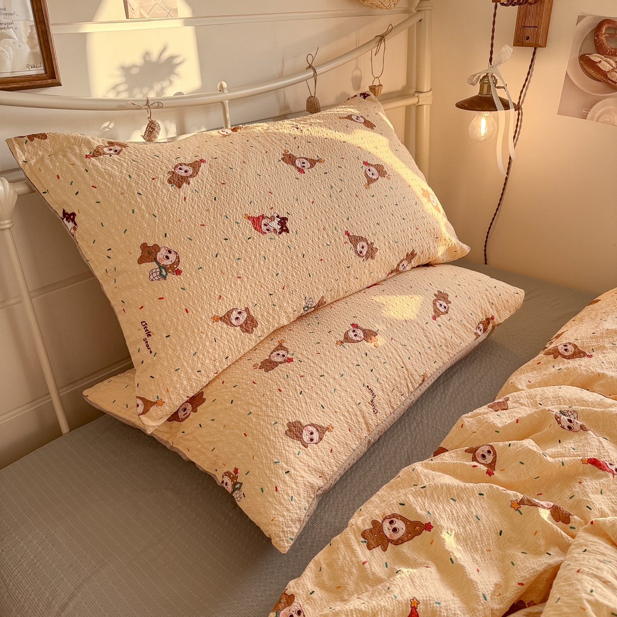 91家纺网 家纺一手货源 找家纺 初念 2026新款A类高品质110克超柔泡芙纱四件套 糖豆星星