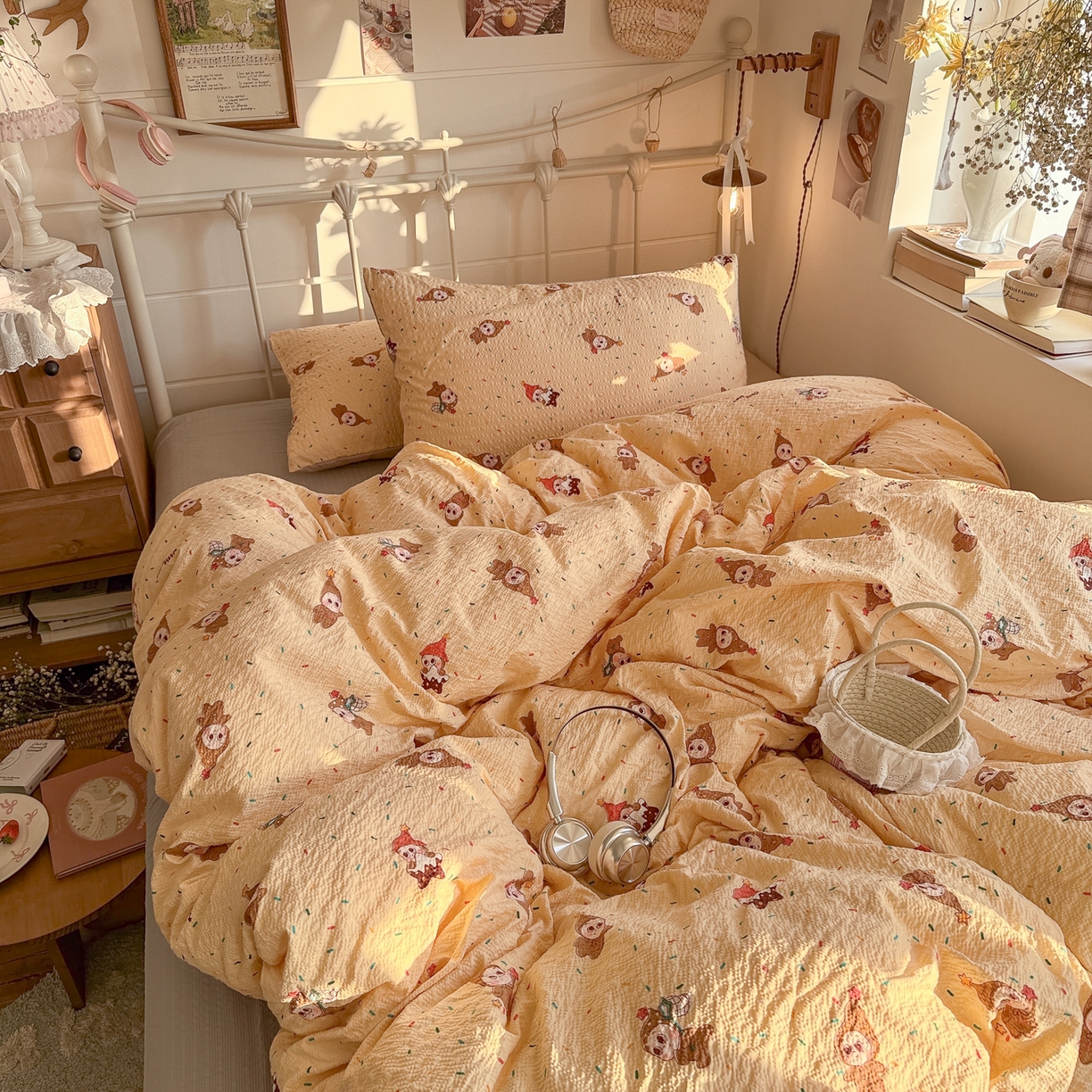 91家纺网 家纺一手货源 找家纺 初念 2026新款A类高品质110克超柔泡芙纱四件套 糖豆星星