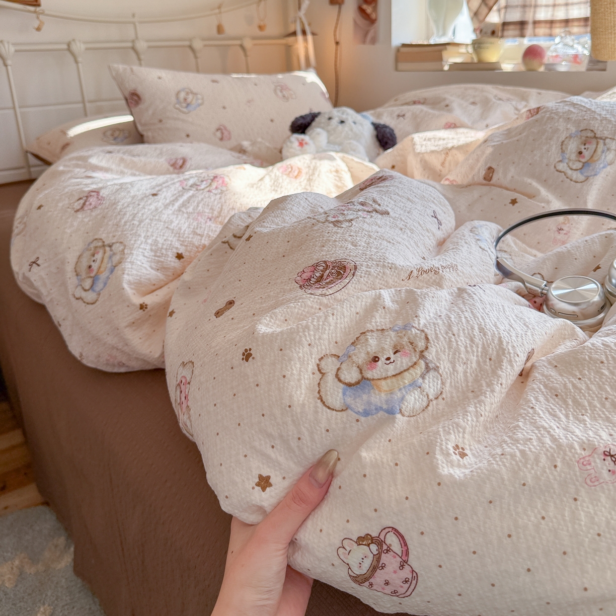 初念 2026新款A类高品质110克超柔泡芙纱四件套 甜品萌狗