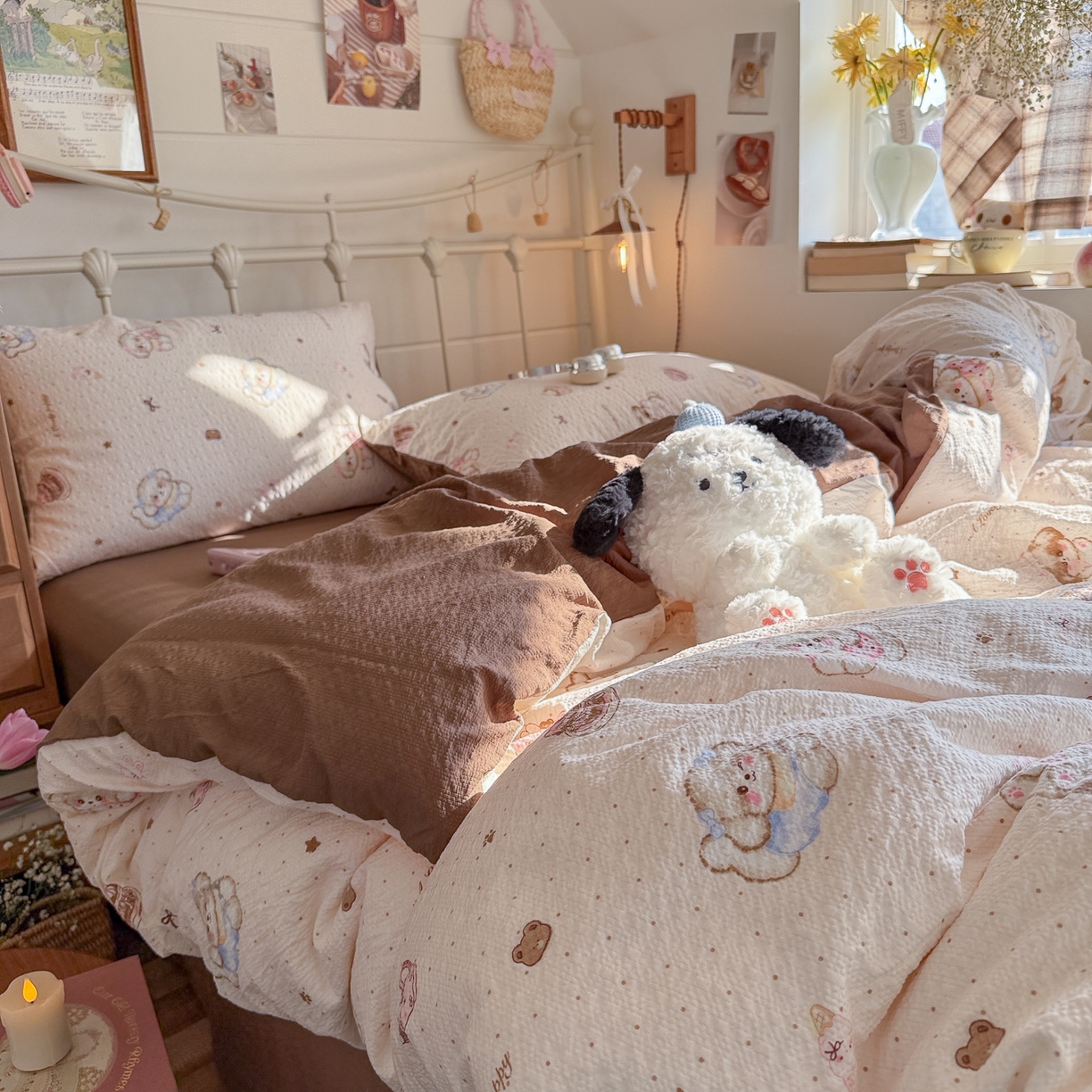 91家纺网 家纺一手货源 找家纺 初念 2026新款A类高品质110克超柔泡芙纱四件套 甜品萌狗