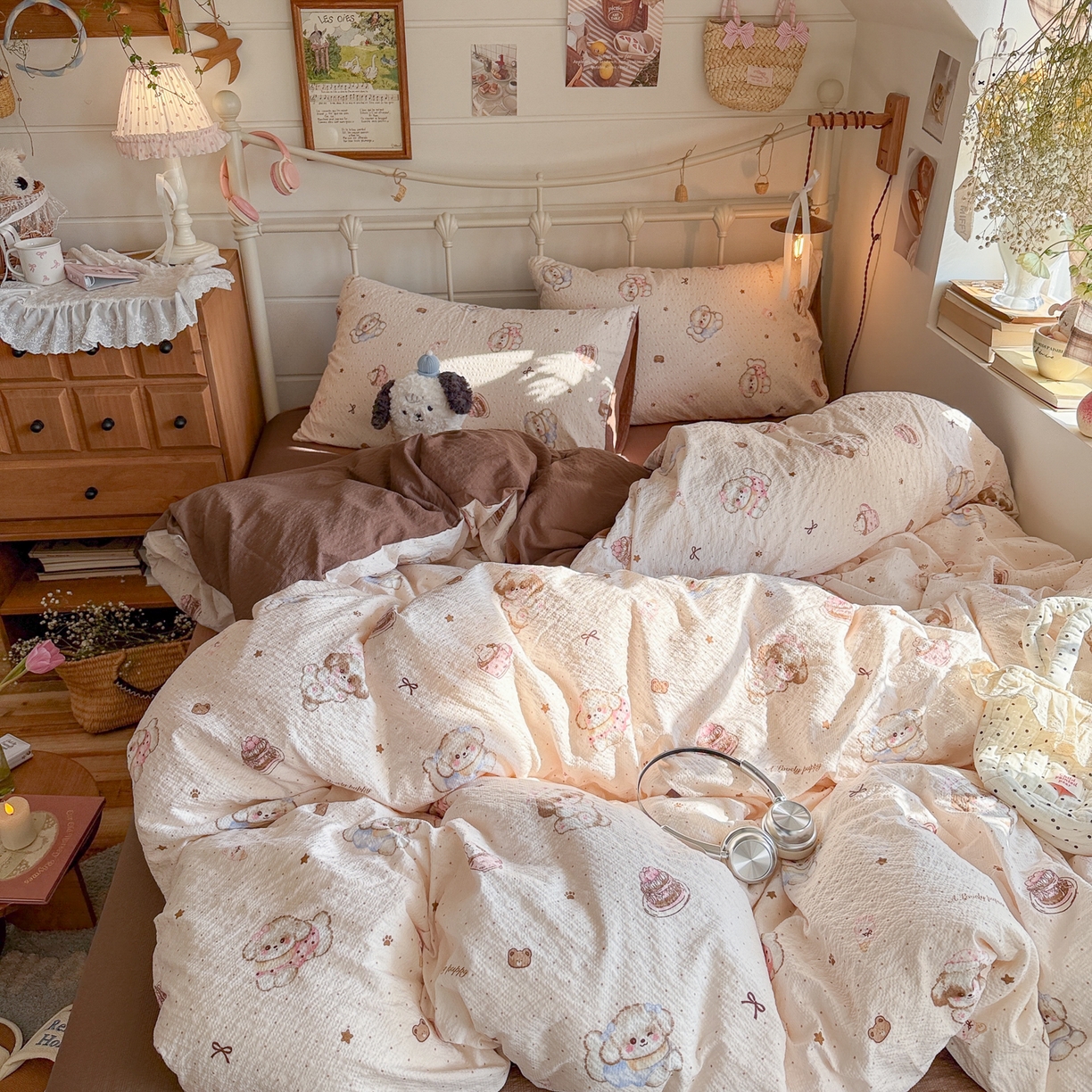 91家纺网 家纺一手货源 找家纺 初念 2026新款A类高品质110克超柔泡芙纱四件套 甜品萌狗