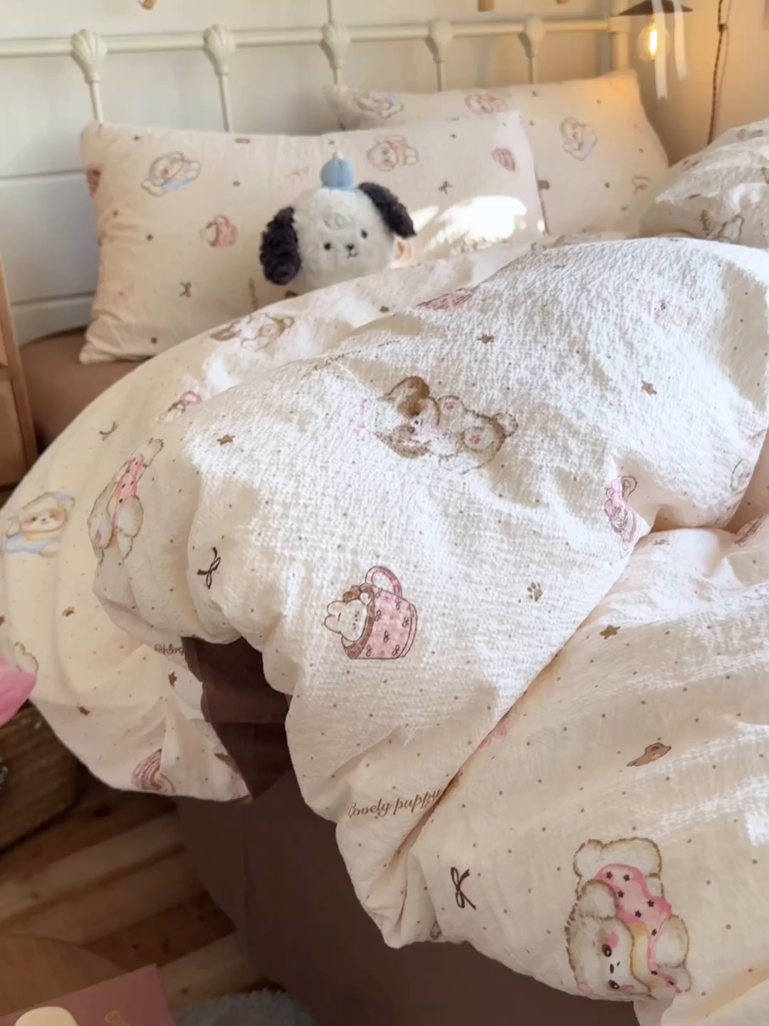 91家纺网 家纺一手货源 找家纺 初念 2026新款A类高品质110克超柔泡芙纱四件套 甜品萌狗