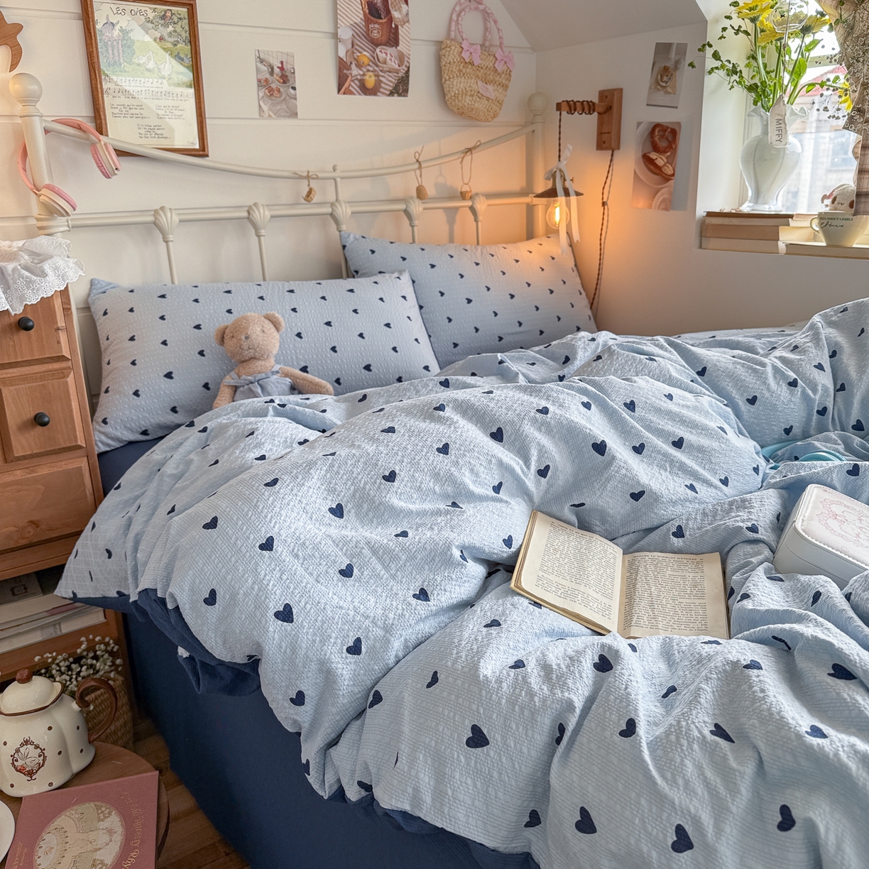 91家纺网 家纺一手货源 找家纺 初念 2026新款A类高品质110克超柔泡芙纱四件套 甜心蓝絮