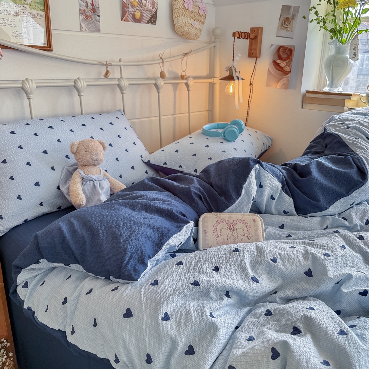 91家纺网 家纺一手货源 找家纺 初念 2026新款A类高品质110克超柔泡芙纱四件套 甜心蓝絮