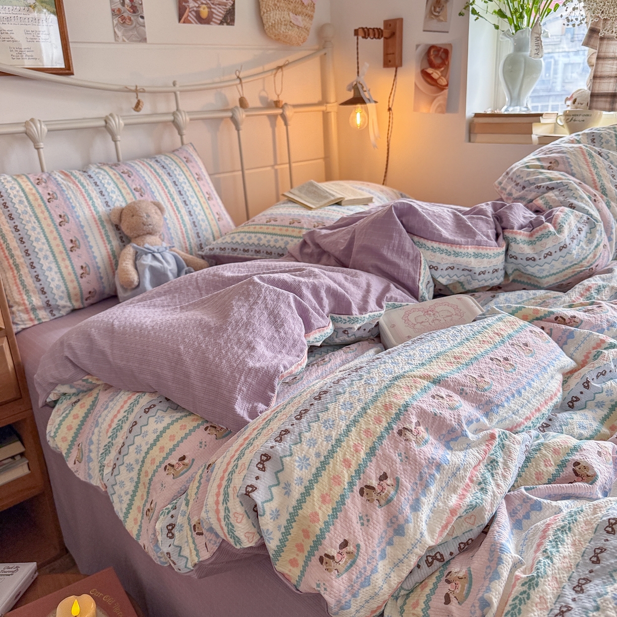 91家纺网 家纺一手货源 找家纺 初念 2026新款A类高品质110克超柔泡芙纱四件套 甜心木马卷