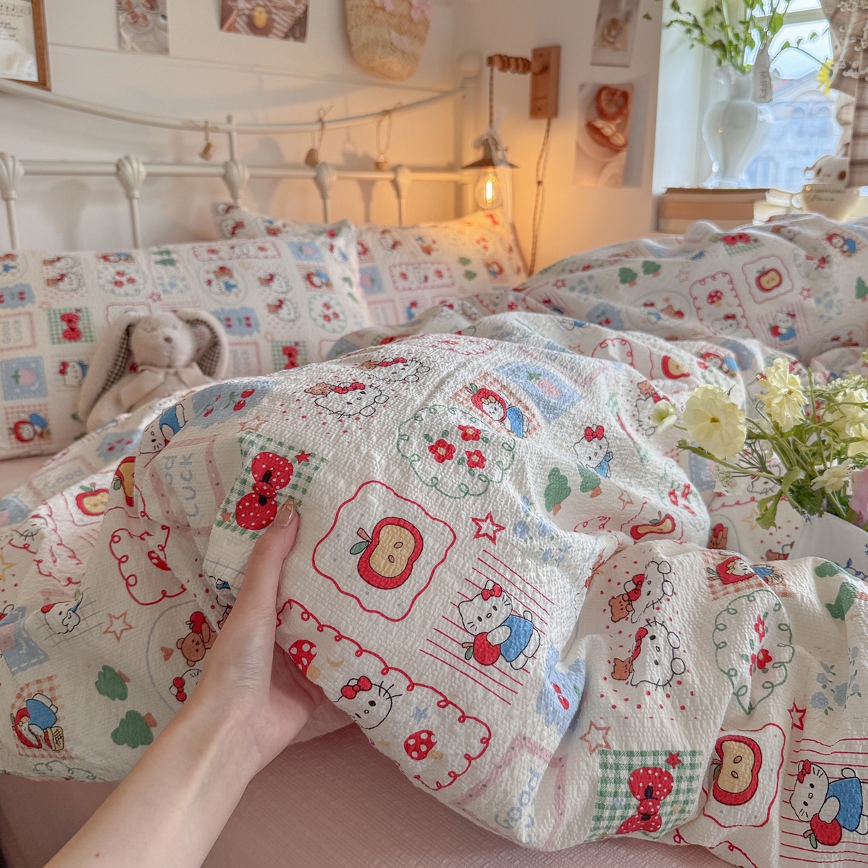 91家纺网 家纺一手货源 找家纺 初念 2026新款A类高品质110克超柔泡芙纱四件套 童趣玩伴