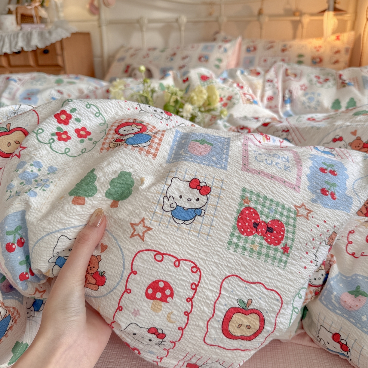 91家纺网 家纺一手货源 找家纺 初念 2026新款A类高品质110克超柔泡芙纱四件套 童趣玩伴